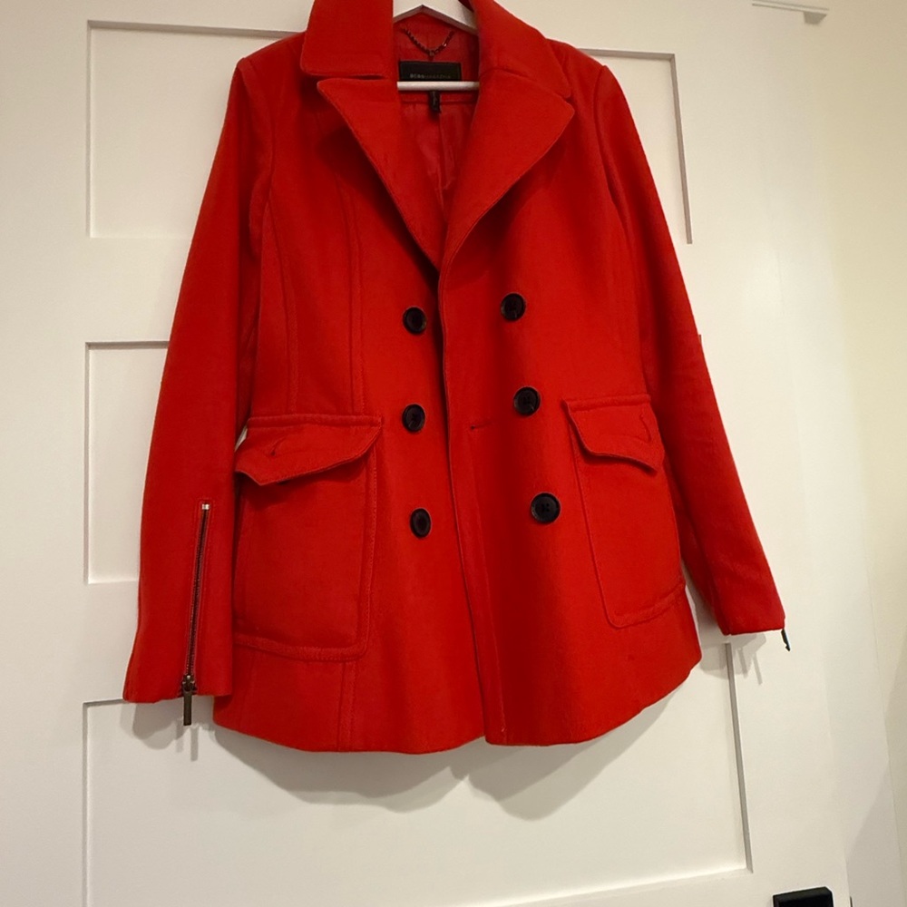 Wool BCBGMaxAzria Vibrant Red Pea Coat